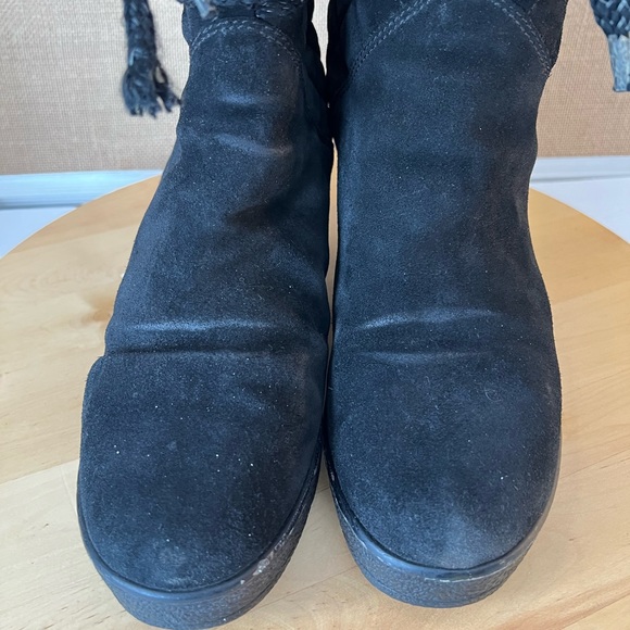 MARC JACOBS Black Quilted Suede Faux Fur Platform Wedge Tall Boots Size 39 - Picture 5 of 14